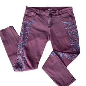 Burgundy Embroidered Mid Rise Ankle BDG Jeans